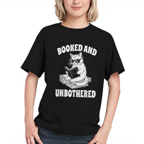 Booked And Unbothered Cat Reading Book Lovers Graphic Youth - Bookorys