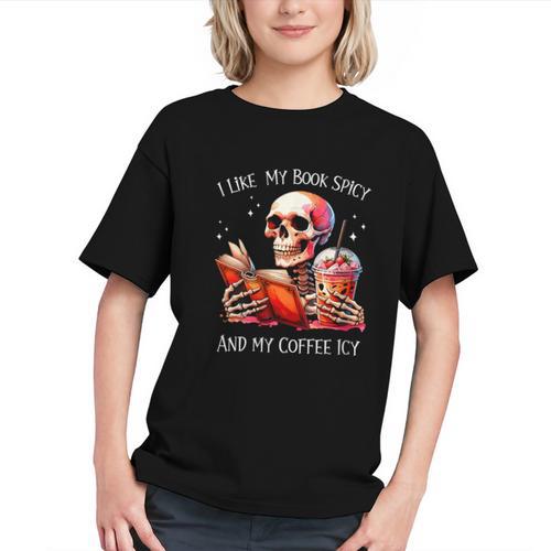I Like My Books Spicy And My Coffee Icy Skeleton Graphic Youth - Bookorys CA