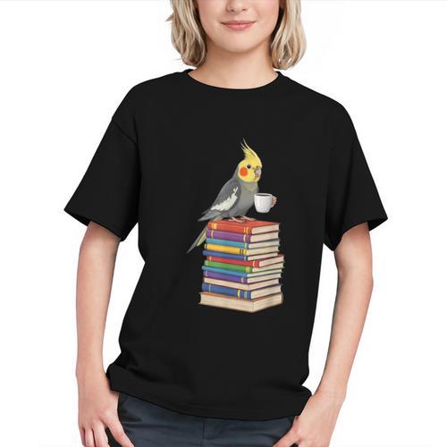Bookworm Cockatiel Bird Reading Books Drinking Coffee Lover Graphic Youth - Bookorys
