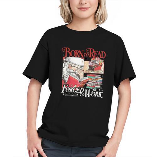 Born To Read Forced To Work Santa Christmas Book Lover Retro Graphic Youth - Bookorys AU