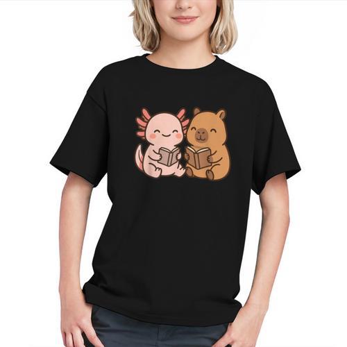 Capybara Axolotl Kawaii Kids Anime Book Lover Reading Graphic Youth - Bookorys CA