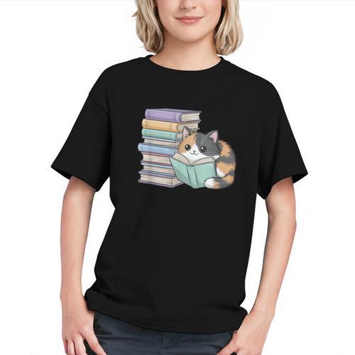 Cat On Books Pets Cats Reading Book Nerd Read Reader Bookcat Graphic Youth - Bookorys