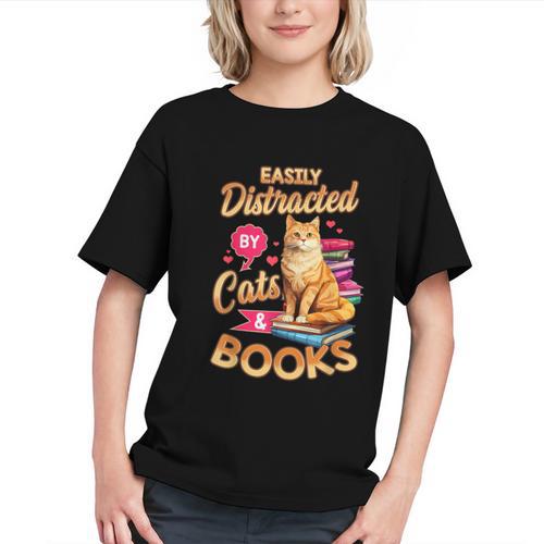 Cat Shirts For Women Book Lover Shirt Cats And Books Graphic Youth - Bookorys