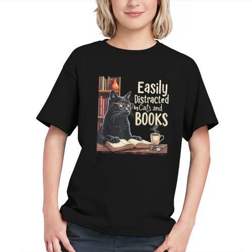 Cats And Books Book & Cat Lover Easily Distracted By Graphic Youth - Bookorys CA