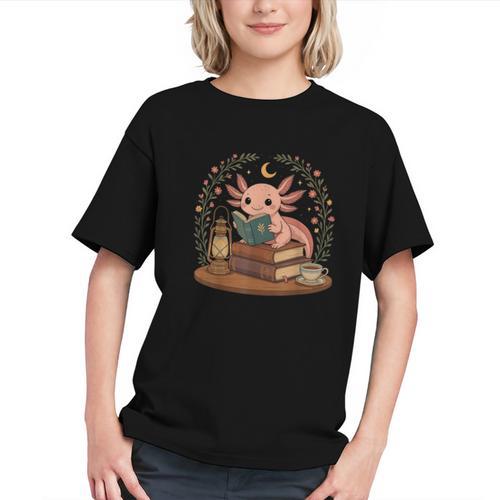 Cute Axolotl Reading Books Cozy Bookworm Graphic Youth - Bookorys