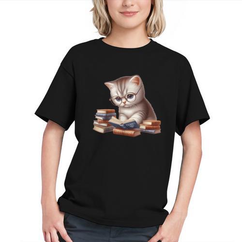 Cute Kitten Bookworm Adorable Cat With Glasses Reading Book Graphic Youth - Bookorys DE