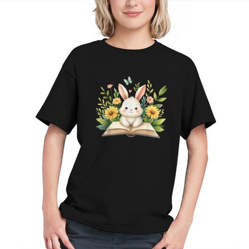 Cute Rabbit And Book Women Girls Reading Book Rabbit Lover Graphic Youth - Bookorys CA