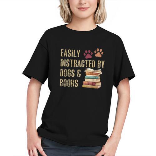 Easily Distracted By Dogs And Books Pets Books Lovers Graphic Youth - Bookorys CA