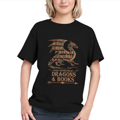 Easily Distracted By Dragons And Books Library Dragon Lover Graphic Youth - Bookorys