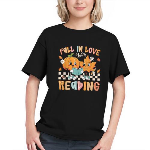 Fall In Love With Reading Thanksgiving Pumpkin Book Lover Graphic Youth - Bookorys