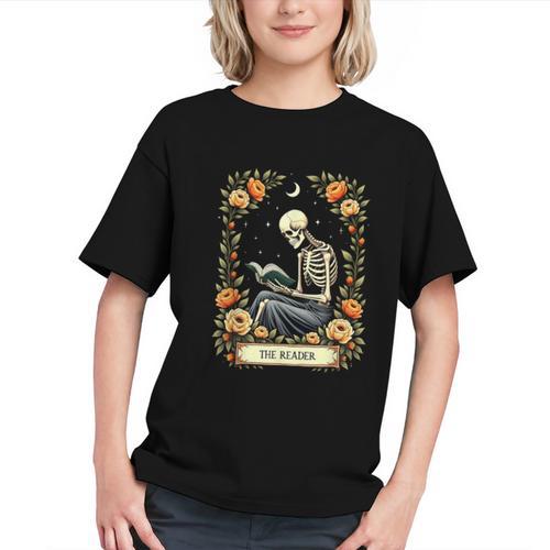 Floral Tarot Card The Reader Skeleton Reading Book Graphic Youth - Bookorys AU