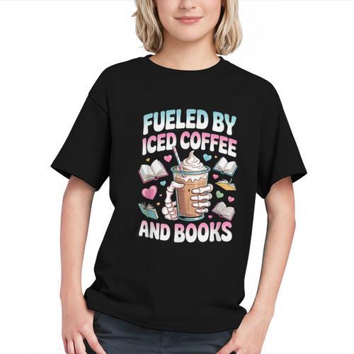 Fueled By Iced Coffee And Books Book Lover Retro Graphic Youth - Bookorys CA