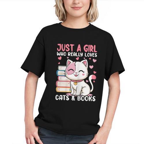 Girl Who Loves Cats And Books Cute Graphic Youth - Bookorys CA