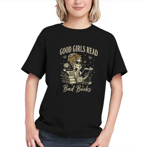 Good Girls Read Bad Books Vintage Skeleton Reader Graphic Youth - Bookorys DE