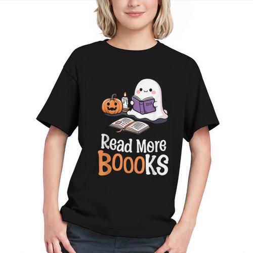 Halloween Teacher Women Cute Reading Ghost Read More Books Graphic Youth - Bookorys CA