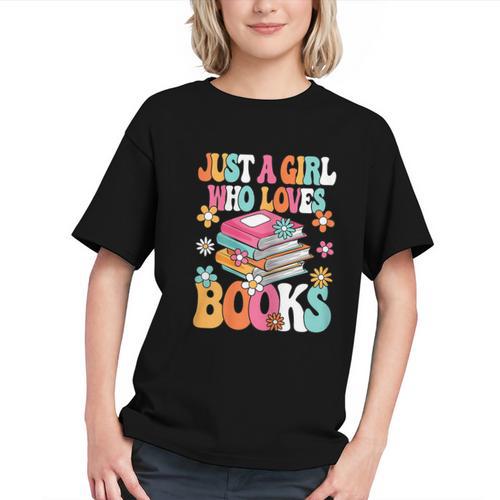 Just A Girl Who Loves Books Reading Cute Bookworm Girls Kids Graphic Youth - Bookorys CA
