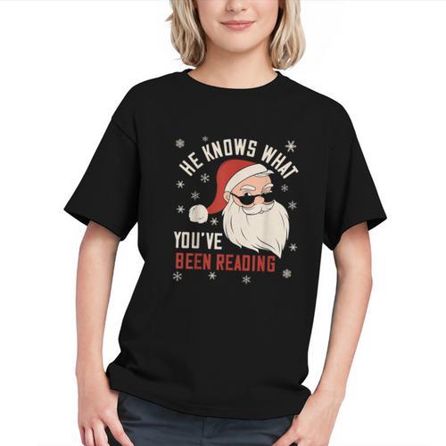 He Knows What You'Ve Been Reading Book Lover Women Santa Graphic Youth - Bookorys