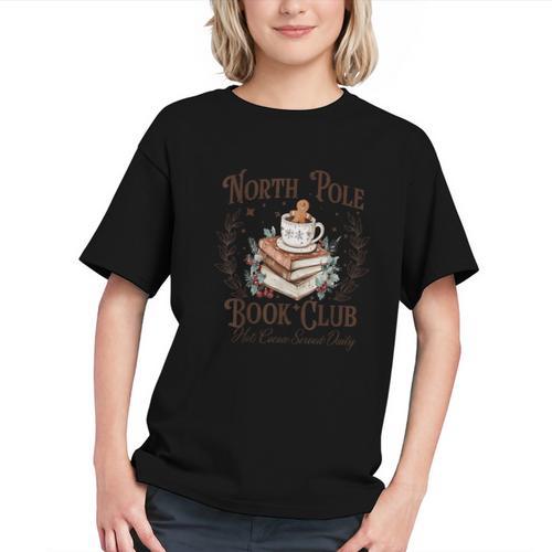 North Pole Book Club Hot Cocoa Served Daily Librarian Xmas Graphic Youth - Bookorys