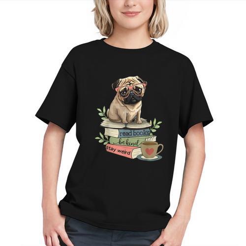 Pug Dog Reading Book Coffee Read Books Be Kind Stay Weird Graphic Youth - Bookorys