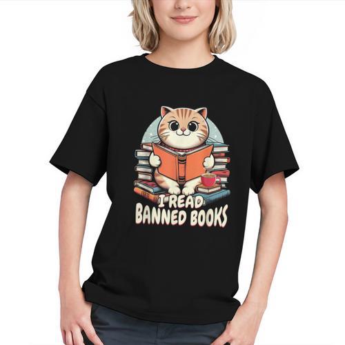 I Read Banned Books Shirt Cat Lover Bookworm Reader Men Women Kids Graphic Youth - Bookorys AU
