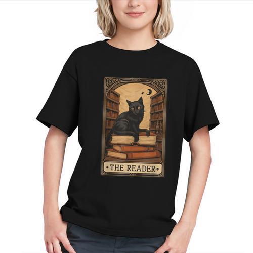 The Reader Cat Book Reading Halloween Tarot Card Graphic Youth - Bookorys