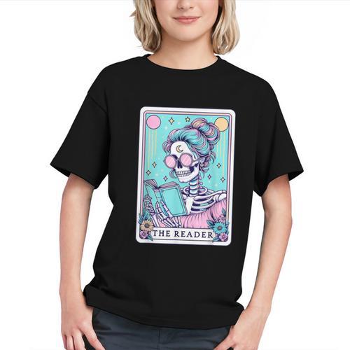 The Reader Retro Reading Skeleton Books Flowers Tarot Card Graphic Youth - Bookorys DE