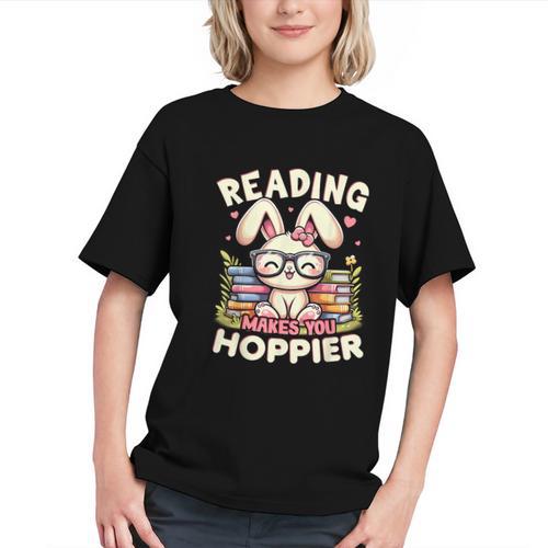 Reading Makes You Hoppier Bunny Book Fans Toddler Kid Graphic Youth - Bookorys CA