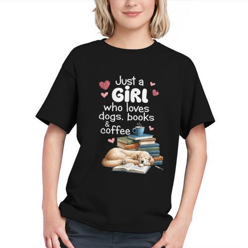 Retro Just A Girl Who Love Dogs Books And Coffee Bookworm Graphic Youth - Bookorys