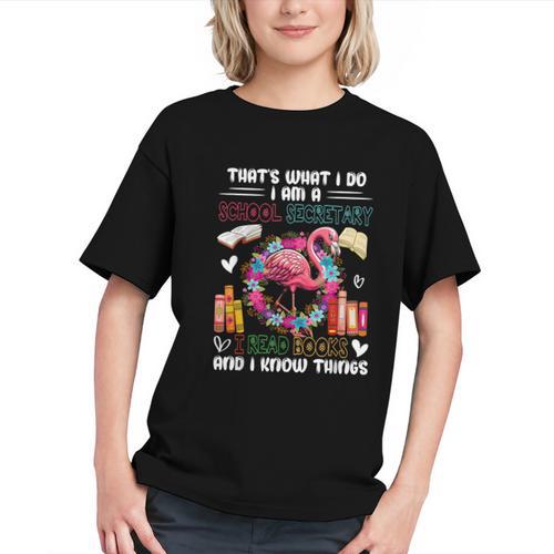 School Secretary Read Books And Know Things Flowers Flamingo Graphic Youth - Bookorys AU