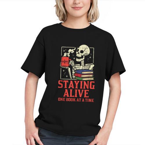 Staying Alive One Book At A Time Skeleton Reading Librarian Graphic Youth - Bookorys