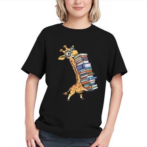 Teacher Shirt Giraffe Holding Books Bookworm Librarian Graphic Youth - Bookorys