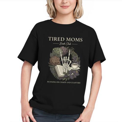 Tired Moms Book Club Dark Floral Coffee Skeleton Graphic Youth - Bookorys CA