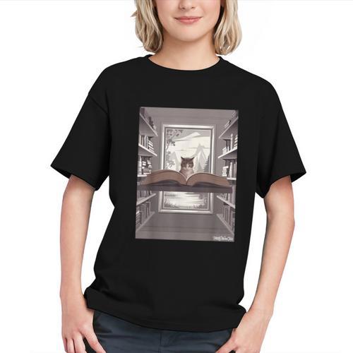 Totally Weird Tees Cat Library Book Reading Literary Graphic Youth - Bookorys AU