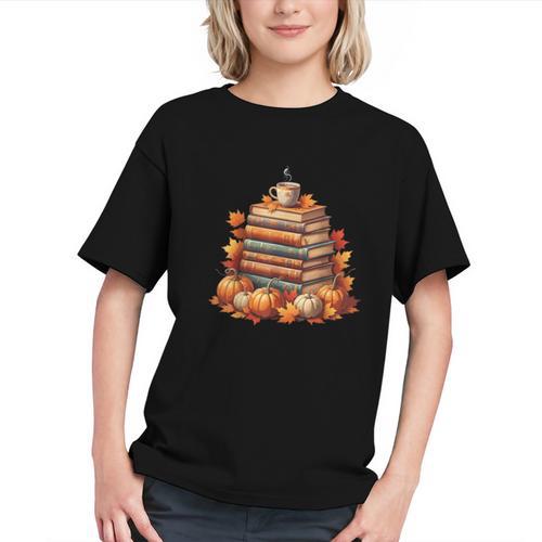 Vintage Autumn Books Pumpkin Coffee Book Lover Reading Graphic Youth - Bookorys