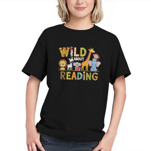 Wild About Reading Kid Love Wild Animal Books Back To School Graphic Youth - Bookorys