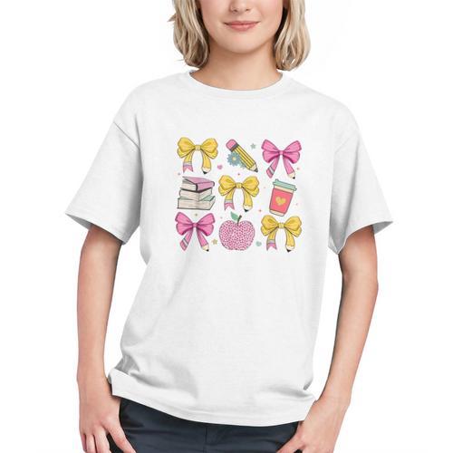 Apple Coquette Bow Books First Day Of School Back To School Graphic Youth - Bookorys CA