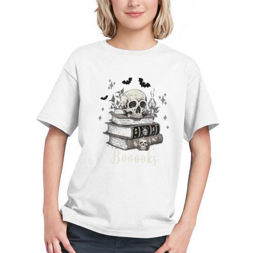 Boo Skeleton Skull Books Halloween Women School Teacher Kid Premium Graphic Youth - Bookorys