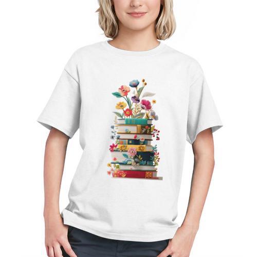 Book Stack With Flowers Reading Lover Bookish Graphic Youth - Bookorys
