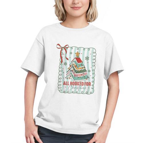 All Booked For Christmas Book Xmas Tree Coquette Bow Lights Graphic Youth - Bookorys