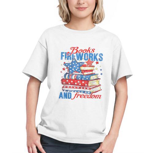 Books Fireworks And Freedom 4th Of July Book Lover Graphic Youth - Bookorys