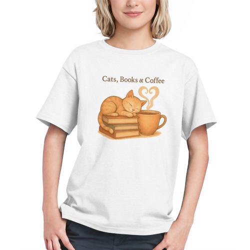 Cats Books And Coffee Heart Cozy Cat Lover Bookworm Readers Graphic Youth - Bookorys DE