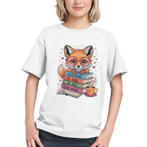 Cute Fox Read More Be Kind Stay Weird Reader Geek Book Lover Graphic Youth - Bookorys