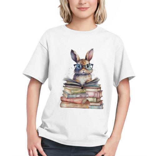 Cute Reading Bunny With Glasses Books Bookworm Reader Book Premium Tri-Blend Graphic Youth - Bookorys