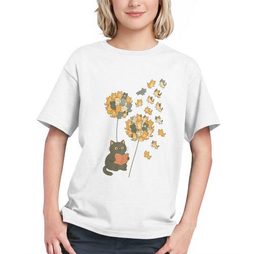 Cute Reading Cat With Kitten Dandelion Flowers Book Lover Graphic Youth - Bookorys AU