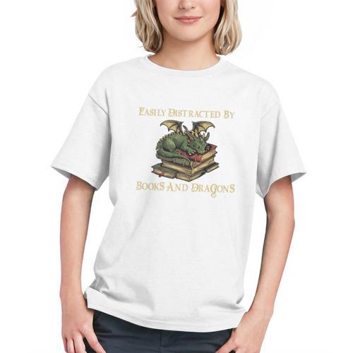 Easily Distracted By Books And Dragons Graphic Premium Graphic Youth - Bookorys