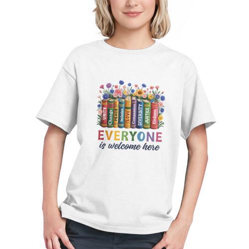 Everyone Is Welcome Here Floral Book LGBT Pride Equality Graphic Youth - Bookorys