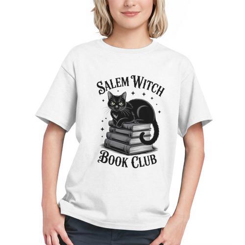 Salem Witch Book Club Bookish Halloween Cat Women Graphic Youth - Bookorys