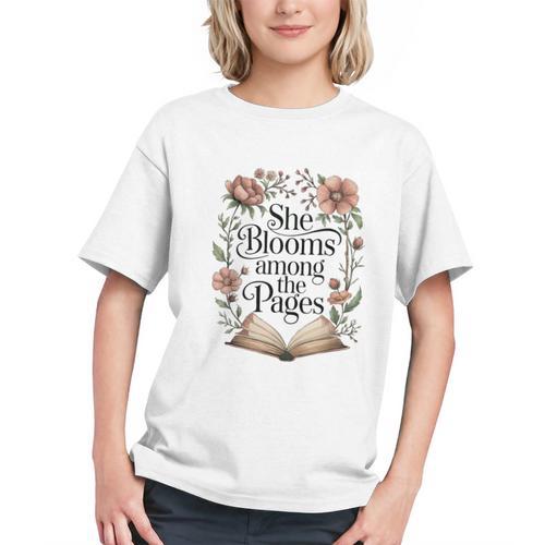 She Blooms Among The Pages Women Mom Wife Floral Book Lover Graphic Youth - Bookorys