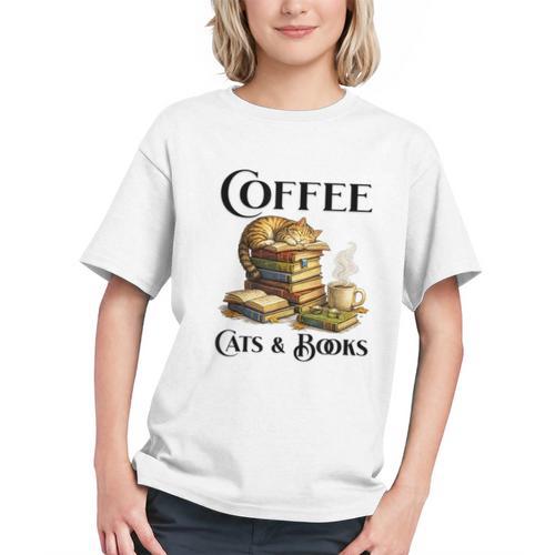 Sleeping Cat And Books With Coffee Lover Graphic Youth - Bookorys AU