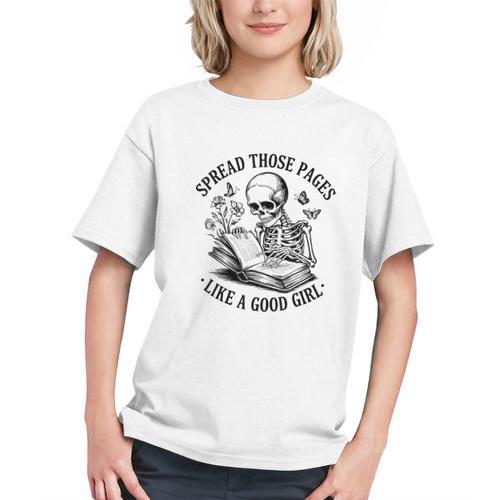 Spread Those Pages Like A Good Girl Skeleton Floral Book Graphic Youth - Bookorys